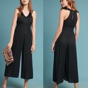 Anthropologie Maeve Syros Wide Leg Cropped Ruffled Black Jumpsuit Size 2